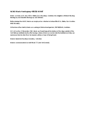 A preview of a PDF biography for Hemingway, Marie